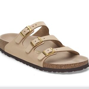 NEW BIRKENSTOCK Florida Sandal Size 39 Sandcastle Nubuck tan gold